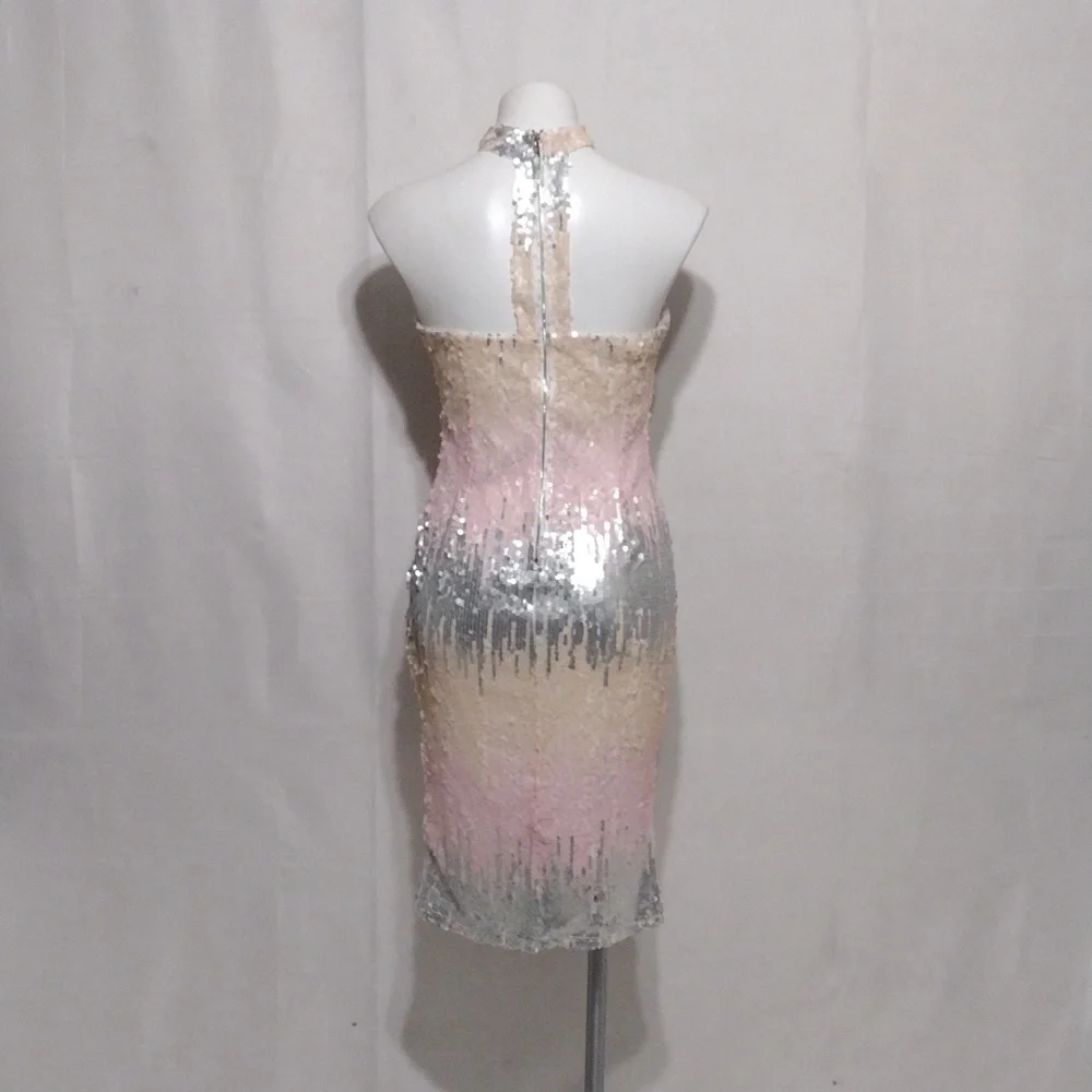 L’Atiste NWT Ombre Sequin Bodycon Dress Strapless High Neck Party Cocktail Large - Picture 9 of 16